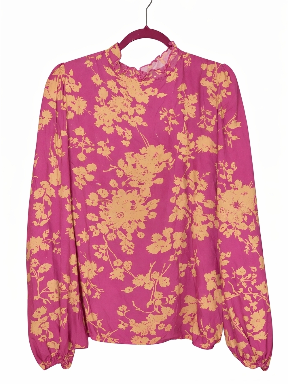 Women’s Pink Floral Blouse with Yellow Print
